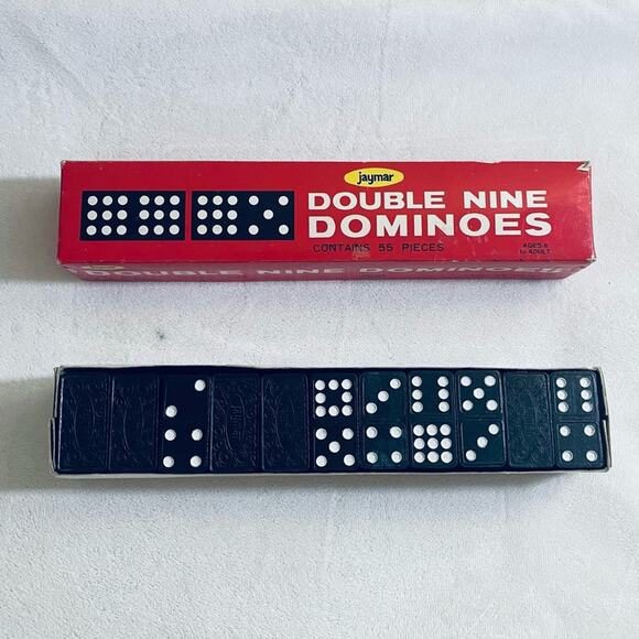 Vintage 1970's Jaymar Double Nine Dominoes Game Complete Black White Dots - Picture 1 of 7